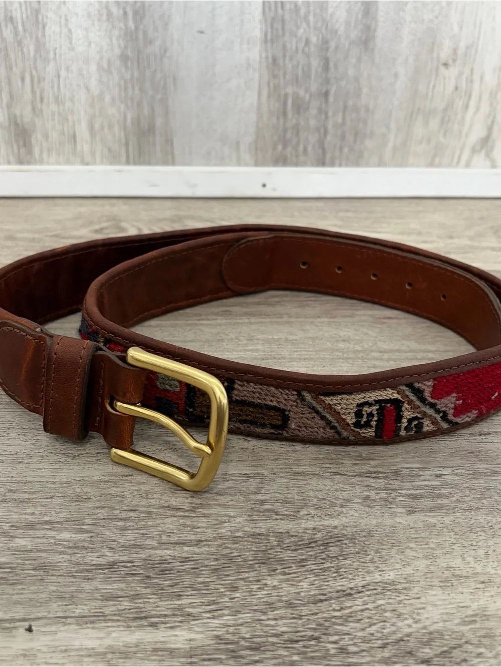 Artemis Design Co Kilim Belt Sz 34 Brown Leather Woven Carpet Western Southwest